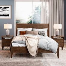 Load image into Gallery viewer, Full Size Rustic Walnut Mid Century Slatted Platform Bed