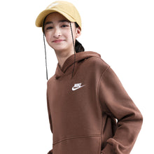 Load image into Gallery viewer, Nike Big Kids Fleece Pullover Hoodie - Fauna Brown/White