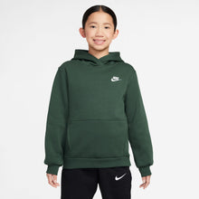 Load image into Gallery viewer, Nike Big Kids Fleece Pullover Hoodie - Fir/White
