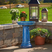 Load image into Gallery viewer, 2 Gallon Blue Ceramic Traditional Outdoor Patio Garden Birdbath