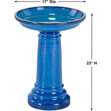 Load image into Gallery viewer, 2 Gallon Blue Ceramic Traditional Outdoor Patio Garden Birdbath