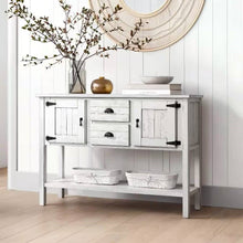Load image into Gallery viewer, Farmhouse Solid Wood Sofa Table with Storage Drawers in Rustic White Finish