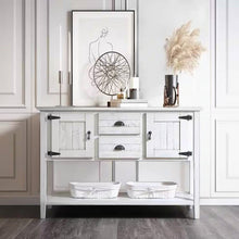 Load image into Gallery viewer, Farmhouse Solid Wood Sofa Table with Storage Drawers in Rustic White Finish