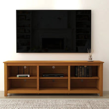 Load image into Gallery viewer, Farmhouse TV Stand in Amber Brown Wood Finish - for TVs up to 70-inch