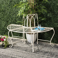 Load image into Gallery viewer, Half-Circle Outdoor Patio Garden Antique White Wrought Iron Tree Bench