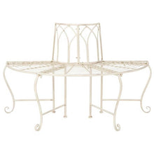 Load image into Gallery viewer, Half-Circle Outdoor Patio Garden Antique White Wrought Iron Tree Bench