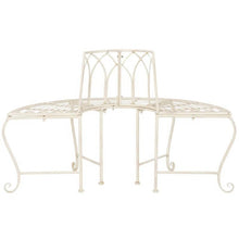 Load image into Gallery viewer, Half-Circle Outdoor Patio Garden Antique White Wrought Iron Tree Bench