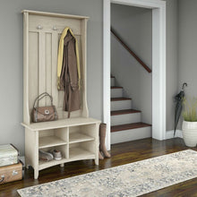 Load image into Gallery viewer, Antique White Large Entryway Coat Rack Storage Shoe Cubby Hall Tree