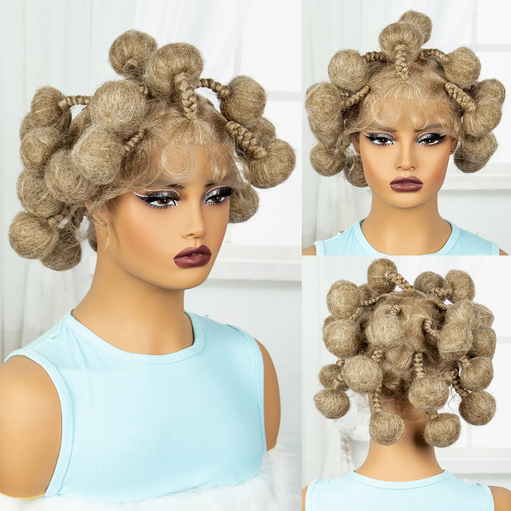 Handmade Bantu Knotless Braids Full Lace Wig | Short Synthetic Braided Wig with Baby Hair for Black Women