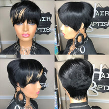 Load image into Gallery viewer, WIGERA  Highlight Synthetic Wigs Short Straight  Pixie Cut Hair Bob Wig Honey Gold Mix Black  Hair For Woman