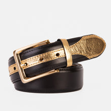 Load image into Gallery viewer, The Arda Black &amp; Gold Leather Belt
