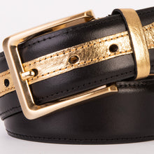 Load image into Gallery viewer, The Arda Black &amp; Gold Leather Belt