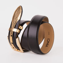 Load image into Gallery viewer, The Arda Black &amp; Gold Leather Belt