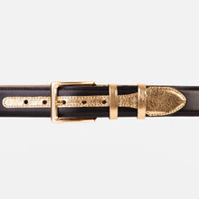 Load image into Gallery viewer, The Arda Black &amp; Gold Leather Belt