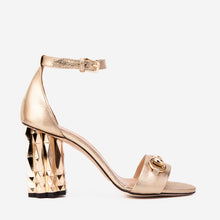 Load image into Gallery viewer, The Avlonya Block Heel Gold Leather Ankle Strap Women Sandal