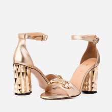 Load image into Gallery viewer, The Avlonya Block Heel Gold Leather Ankle Strap Women Sandal