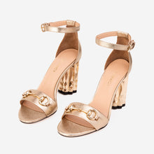 Load image into Gallery viewer, The Avlonya Block Heel Gold Leather Ankle Strap Women Sandal