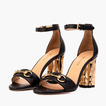 Load image into Gallery viewer, The Avlonya Block Heel Black Leather Ankle Strap Women Sandal