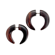 Load image into Gallery viewer, Faux Gauge Horn Earrings Gothic Fake Plug Alternative Tribal Punk Jewelry