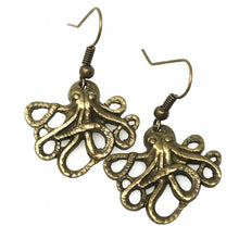 Load image into Gallery viewer, Octopus Earrings Steampunk Nautical Silver Bronze Tentacle Dangle Jewelry