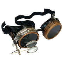 Load image into Gallery viewer, Handmade Victorian Steampunk Goggles with Loupe - blue, red, purple, black, clear, green, light blue lenses