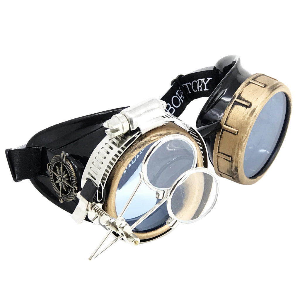 Handmade Victorian Steampunk Goggles with Loupe - blue, red, purple, black, clear, green, light blue lenses