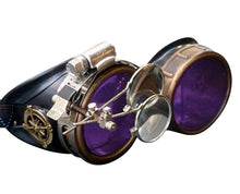 Load image into Gallery viewer, Handmade Victorian Steampunk Goggles with Loupe - blue, red, purple, black, clear, green, light blue lenses