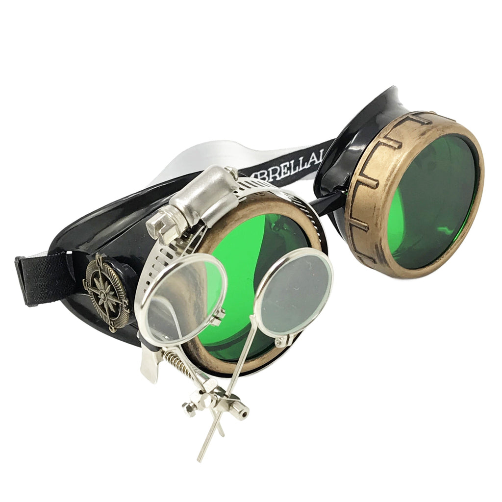 Handmade Victorian Steampunk Goggles with Loupe - blue, red, purple, black, clear, green, light blue lenses