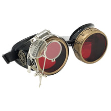 Load image into Gallery viewer, Handmade Victorian Steampunk Goggles with Loupe - blue, red, purple, black, clear, green, light blue lenses