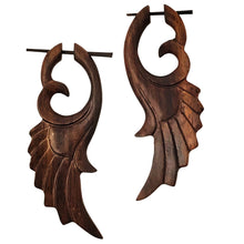 Load image into Gallery viewer, Gothic Feather Wing Wooden Earrings Boho Tribal Angel Wing Statement Jewelry