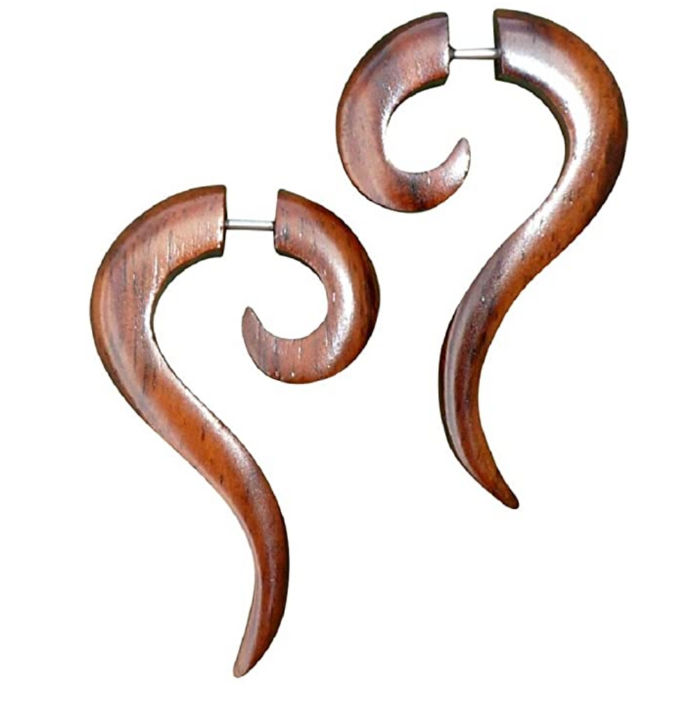 Bohemian Faux Gauge Earrings Tribal Illusion Plug Boho Organic Statement Jewelry brown or black