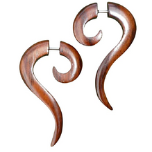 Load image into Gallery viewer, Bohemian Faux Gauge Earrings Tribal Illusion Plug Boho Organic Statement Jewelry brown or black