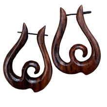 Load image into Gallery viewer, Infinity Swan Wooden Earrings Boho Tribal Organic Natural Wood Statement Jewelry