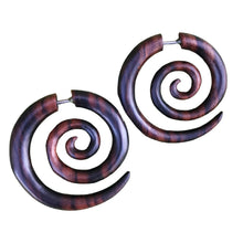 Load image into Gallery viewer, Boho Wooden Hoop Earrings- brown, black, white