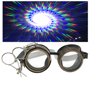 Handmade Steampunk Goggles with Loupe – Diffraction Lenses -neon pink, lime green, orange, and clear lenses