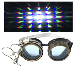 Handmade Steampunk Goggles with Loupe – Diffraction Lenses - neon pink, light blue, lime green, orange, and clear