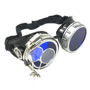 Handmade Steampunk Silver Goggles with Loupes - blue, red, green, clear, purple, black lenses