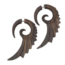 Load image into Gallery viewer, Faux Gauge Fairy Wing Earrings Gothic Boho Wooden Illusion Plug Style Jewelry
