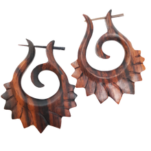 Load image into Gallery viewer, Tribal Spiral Wooden Earrings Hawaiian Boho Natural Wood Statement Jewelry