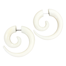 Load image into Gallery viewer, Boho Wooden Hoop Earrings- brown, black, white