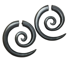 Load image into Gallery viewer, Boho Wooden Hoop Earrings- brown, black, white