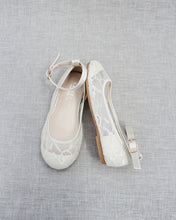 Load image into Gallery viewer, Ivory New Lace Ballet Flats with Ankle Strap