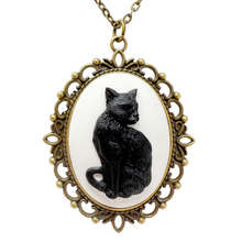 Load image into Gallery viewer, Gothic Black Cat Necklace Victorian Cameo Witchy Jewelry