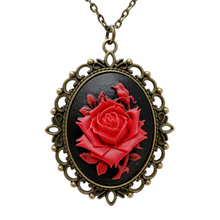 Load image into Gallery viewer, Gothic Lolita Red Rose Necklace Victorian Cameo Romantic Dark Jewelry Silver or Bronze