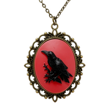 Load image into Gallery viewer, Black Raven Crow Necklace Gothic Bird Cameo Victorian Dark Aesthetic Jewelry Silver Bronze