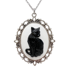 Load image into Gallery viewer, Gothic Black Cat Necklace Victorian Cameo Witchy Jewelry