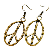 Load image into Gallery viewer, Peace Sign Earrings Boho Hippie Symbol Jewelry Bronze Silver Festival Dangle Earrings