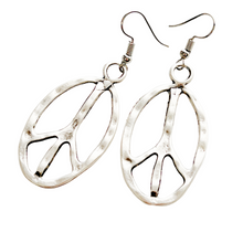 Load image into Gallery viewer, Peace Sign Earrings Boho Hippie Symbol Jewelry Bronze Silver Festival Dangle Earrings