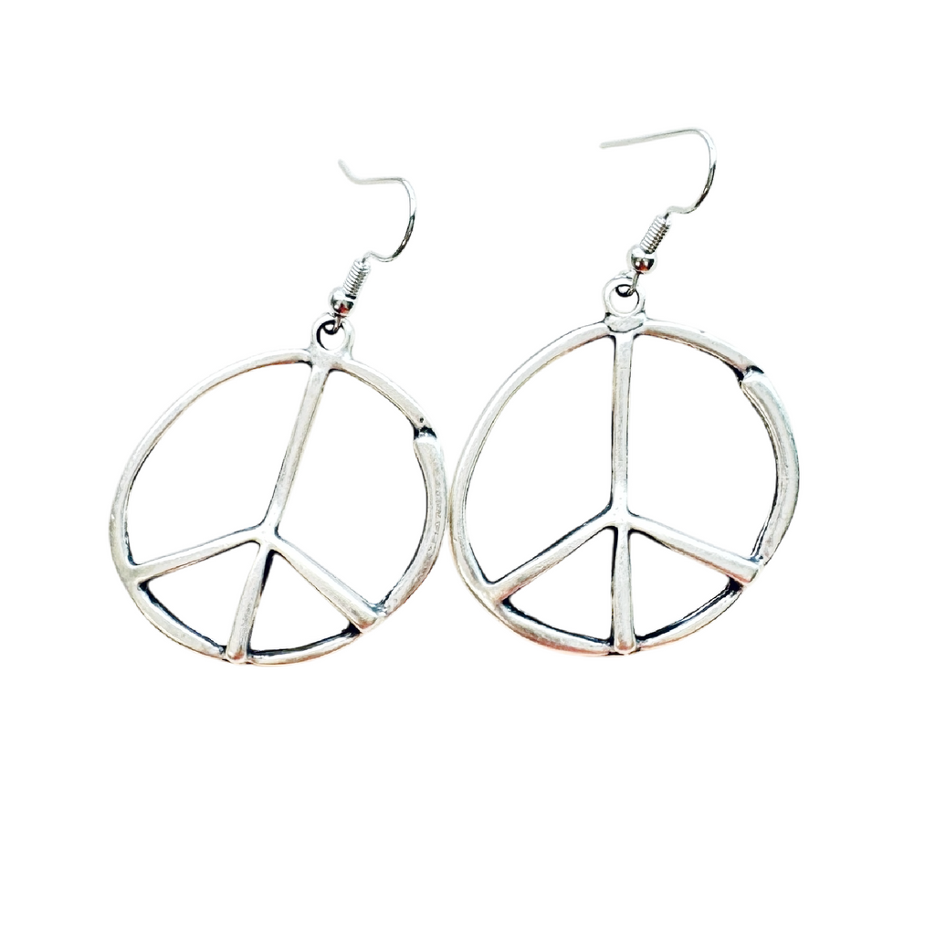 Peace Sign Earrings Boho Hippie Symbol Silver Bronze Dangle Jewelry