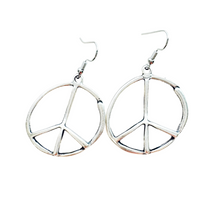Load image into Gallery viewer, Peace Sign Earrings Boho Hippie Symbol Silver Bronze Dangle Jewelry